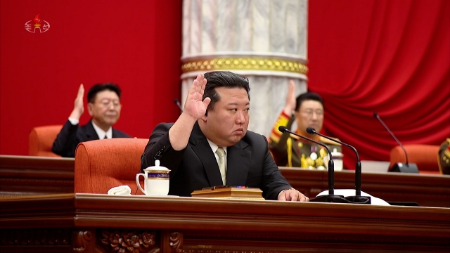 North Korean leader Kim Jong-un (center) chairs a key three-day party meeting that ended Sunday in Pyongyang, North Korea on June 19. (KCNA)