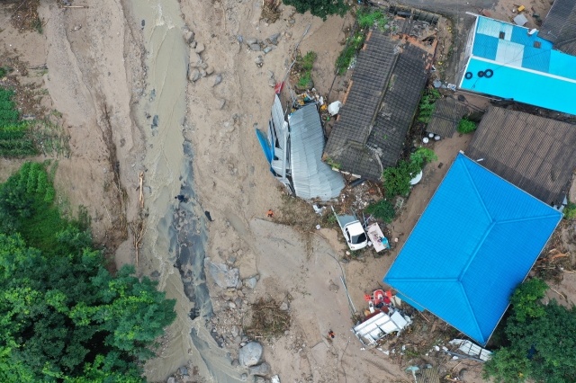 An aerial view of Beolbang-ri in Yecheon, North Gyeongsang Province, Sunday. (Yonhap)