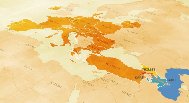 Map showing the railway network connecting Baku(Azerbaijan), Tbilisi(Georgia) and Kars(Turkey). (Embassy of Georgia in Seoul)