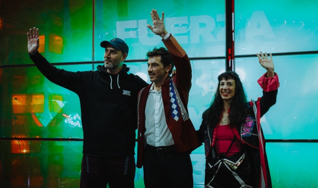 From left: Stage director Sebastian Gutierrez and performers Lopez Aragon Melina and Seoane Debora pose for a photo during a press conference held at the FB Theater in eastern Seoul on Friday. (Crescent Entertainment)