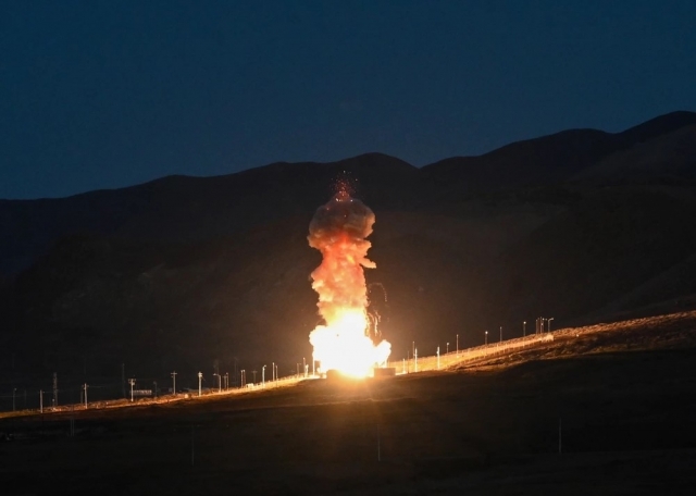 A ground-based interceptor is launched from Vandenberg Space Force Base in California on Monday, local time. (Space Launch Delta 30)