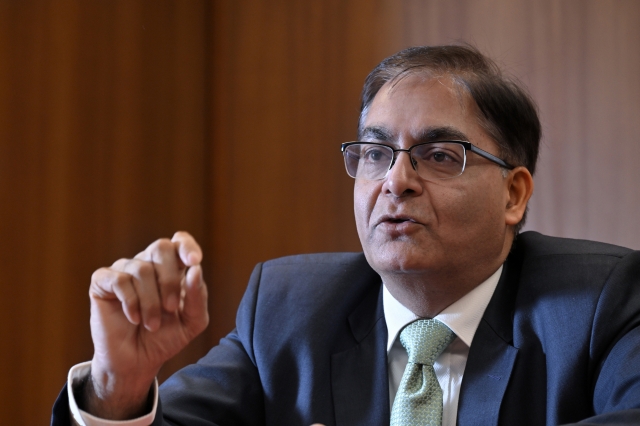 Indian Ambassador to South Korea Amit Kumar speaks in an interview with The Korea Herald at the Embassy of India in Yongsan-gu, Seoul. (Im Se-jun/The Korea Herald)