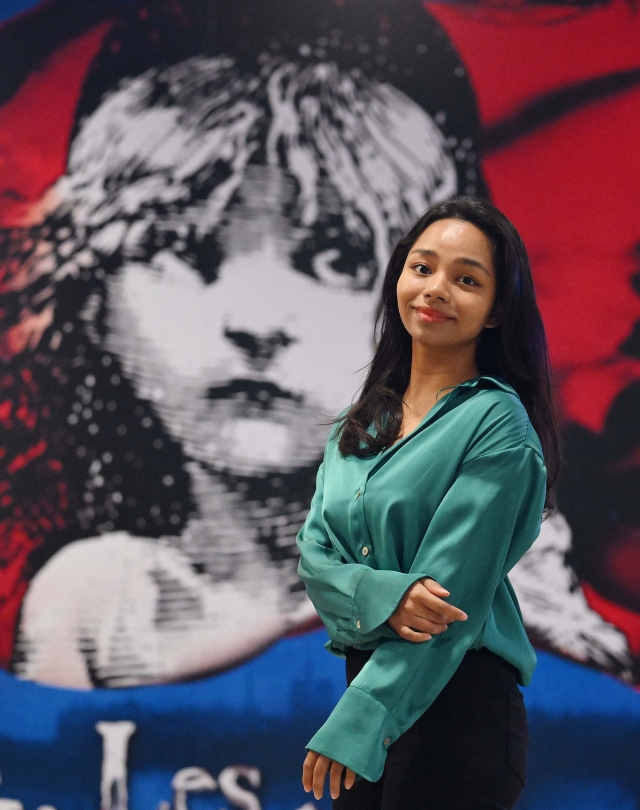 Musical actor Lumina poses for photos during an interview with The Korea Herald on Tuesday at Blue Square in Yongsan, Seoul. (The Korea Herald/Lee Sang-sub)