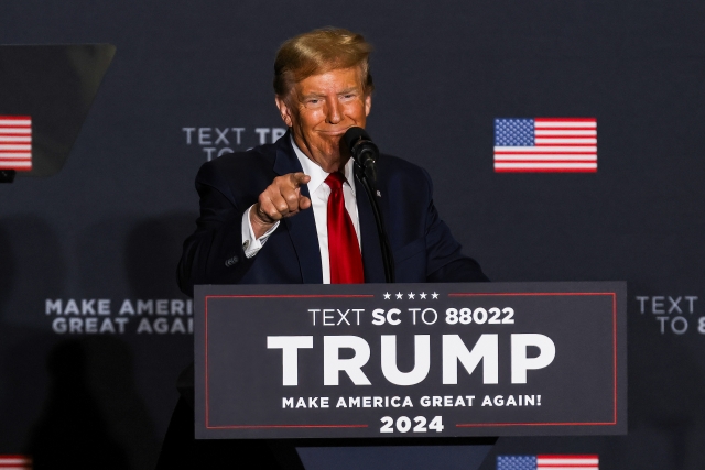 Former US President and Republican presidential candidate Donald Trump speaks during a 