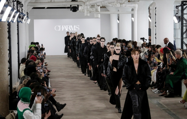 Shownu (front), a member of K-pop band Monsta X, walks the runway during the Concept Korea show at New York Fashion Week on Tuesday. (Korea Creative Content Agency)