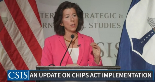 US Commerce Secretary Gina Raimondo speaks during a forum hosted by the Center for Strategic and International Studies in Washington on Monday. (CSIS)