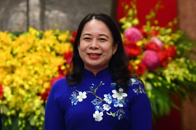 Vietnam's Vice President Vo Thi Anh Xuan looks on during a visit by Denmark's Prince Frederik and Princess Mary at the Presidential Palace in Hanoi on Nov. 1. (AFP)