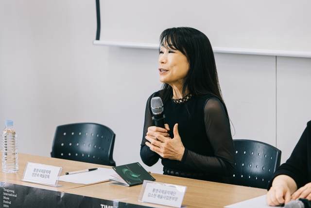 Composer Chin Unsuk, the artistic director of the Tongyeong International Festival, speaks during a press conference on Friday at Tongyeong Concert Hall. (TIMF)