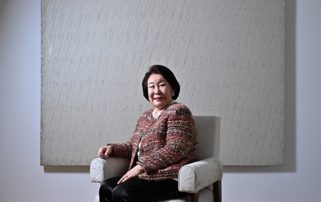 Lee Hyun-sook, founder of the Kukje Gallery, poses for a photo at the gallery in Seoul before an interview with The Korea Herald on April 9. (Im Se-jun/The Korea Herald)