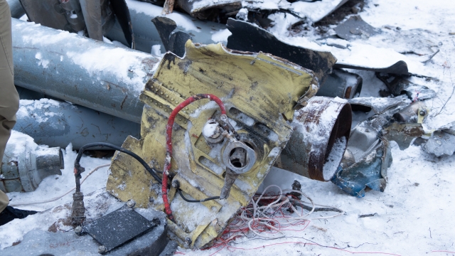 Fragments of what may be non-Russian missiles, which Russia used to attack the city are seen on Jan. 6, in Kharkiv, Ukraine. The version is that it is a missile from North Korea. (Getty Images)