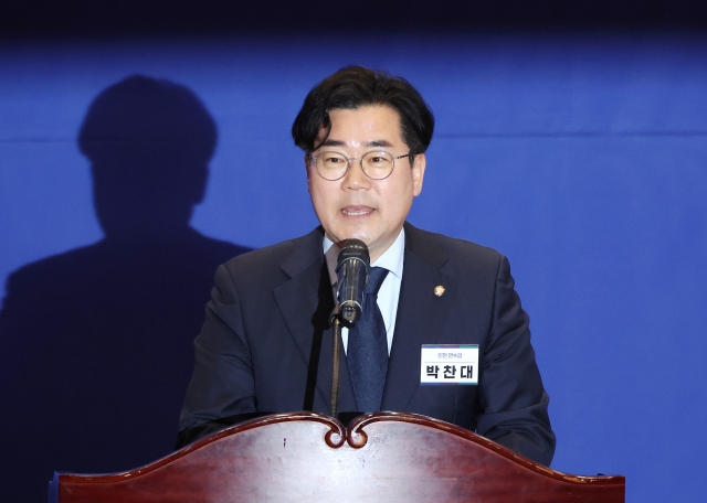 Rep. Park Chan-dae, the new floor leader of the Democratic Party, speaks at the National Assembly in western Seoul on May 3, 2024. (Yonhap)