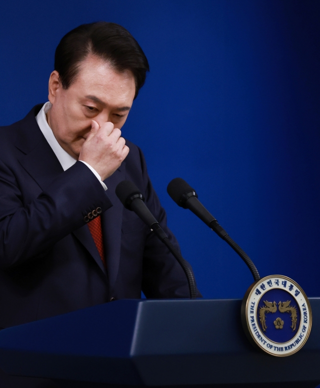 President Yoon Suk Yeol attends a news conference in his office on May 9. (Yonhap)