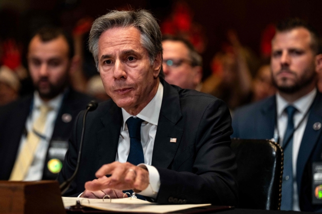 US Secretary of State Antony Blinken testifies during a Senate Appropriations subcommittee on state, foreign operations, and related programs hearing on Capitol Hill on Tuesday in Washington, DC. (AFP-Yonhap)