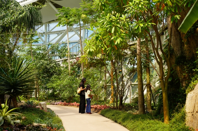 A mother and daughter observe the plants at Bucheon Lake Botanic Park in Bucheon, Gyeonggi Province, May 16. (Lee Si-jin/The Korea Herald)