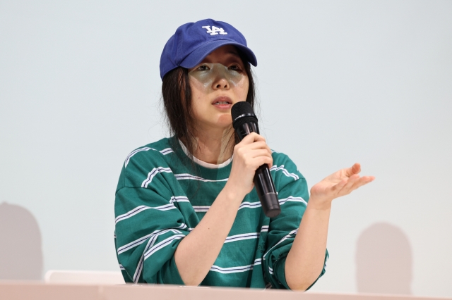 Ador CEO Min Hee-jin speaks at a press conference held in Seoul on April 25. (Yonhap)