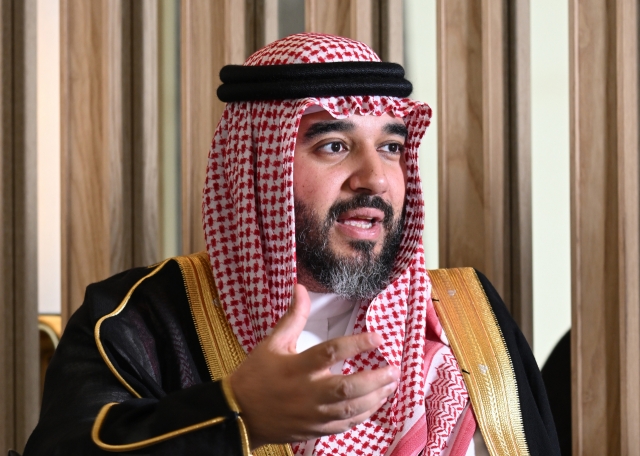 Prince Faisal bin Bandar bin Sultan Al Saud, chairman of the Saudi Esports Federation, speaks in an interview with The Korea Herald in Seoul on Wednesday. (Im Se-jun/The Korea Herald)