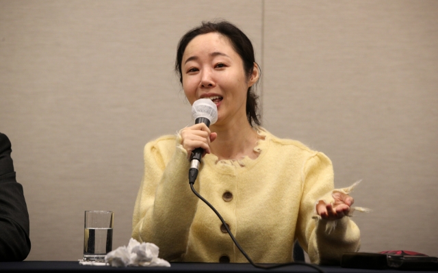 Ador CEO Min Hee-jin speaks during a press conference held in Seoul on Friday. (Yonhap)