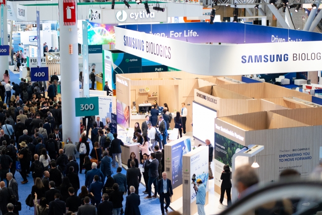 Samsung Biologics exhibition booth at the 2023 Bio USA held in Boston, Massachusetts (Samsung Biologics)