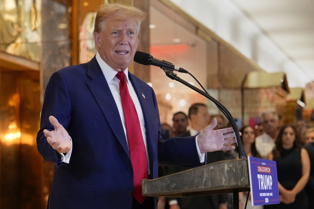 Former President Donald Trump speaks during a news conference at Trump Tower, Friday, in New York. As Trump attacked the US criminal justice system following his guilty verdict, analysts say that his allegations could be useful to Russian President Vladimir Putin and other autocrats. (AP - Yonhap)