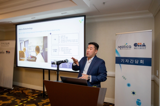 Matica Biotechnology CEO Paul Kim speaks during a conference at Bio USA in San Diego on Tuesday. (Matica Bio)