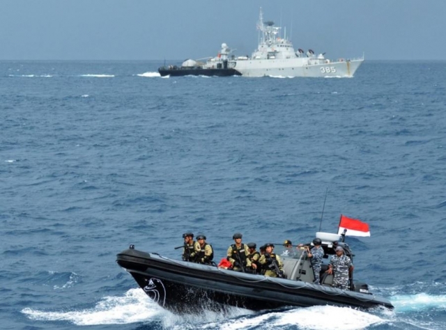 This undated file photo released by EPA shows the Indonesian Navy patrolling at sea. (Yonhap)