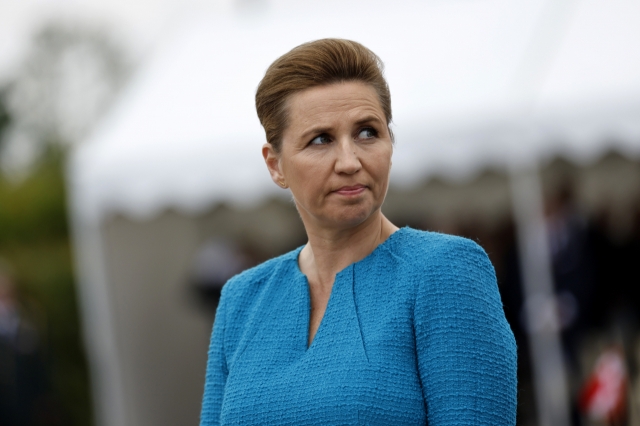 Denmark's Prime Minister Mette Frederiksen attends a ceremony at the Danish monument outside of Sainte Marie du Mont, Normandy, Thursday, local time. Frederiksen has been assaulted by a man on a square in the capital of Copenhagen, according to a report on Friday, by the state news agency Ritzau. (AP-Yonhap)