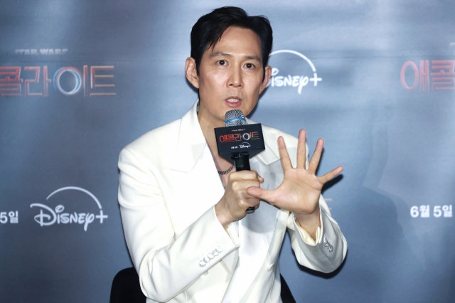 Lee Jung-jae speaks at a press conference for 