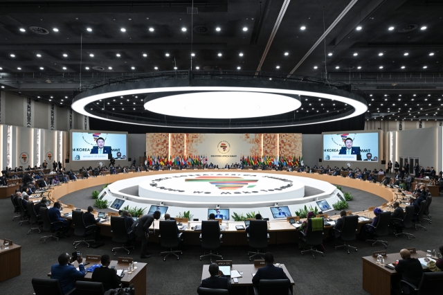 President Yoon Suk Yeol delivers his opening remarks during the 2024 Korea-Africa Summit held at KINTEX in Ilsan, north of Seoul on June 4. (Office of President Yoon Suk Yeol via Yonhap)