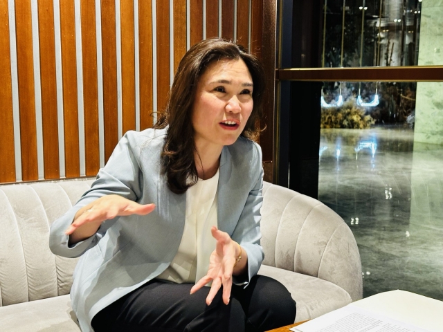 Kazakhstan’s Deputy Minister of Foreign Affairs, Nazira Nurbayeva speaks in an interview with The Korea Herald at Mondrian Seoul Itaewon in Yongsan-gu, Seoul. (Sanjay Kumar/The Korea Herald)