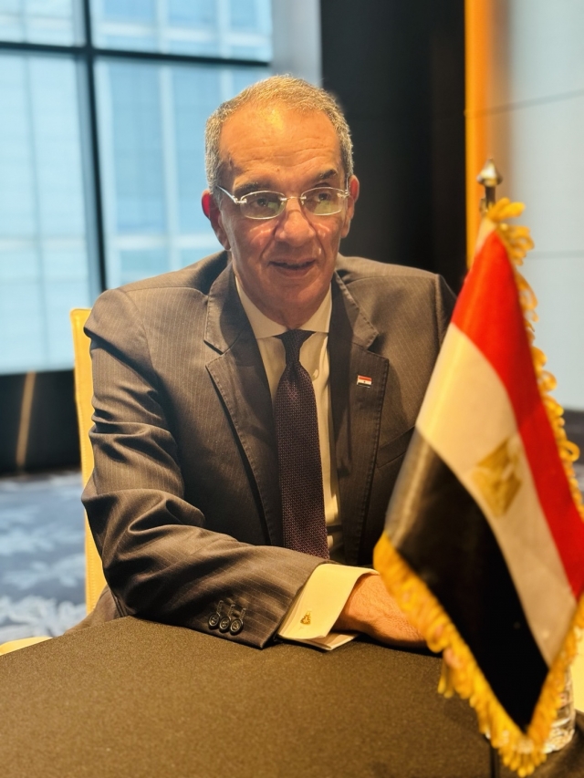 Egypt’s Minister of Communications and Information Technology, Amr Talaat speaks in an interview with The Korea Herald at Conrad Seoul in Yeongdeungpo-gu, Seoul on Wednesday. (Sanjay Kumar/ The Korea Herald)