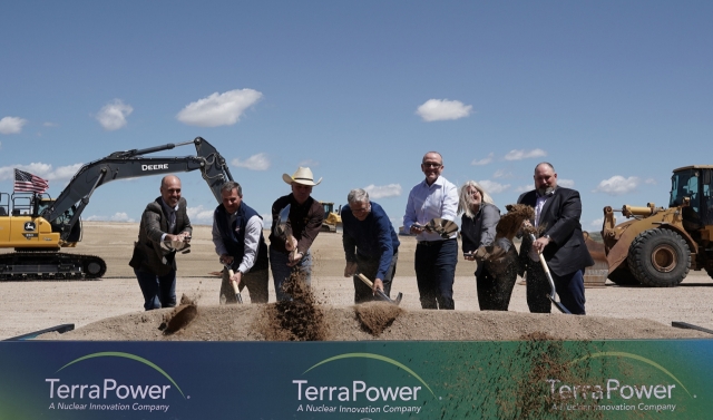 TerraPower executives, including Chairman Bill Gates (center), and state officials attend the groundbreaking ceremony of the company's nuclear reactor facility in Kemmerer, Wyoming, Monday. (SK Inc)