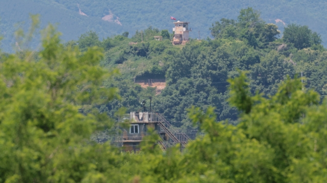 A North Korean guard post within the Demilitarized Zone, separating the two Koreas, June 4, 2024. (Yonhap)