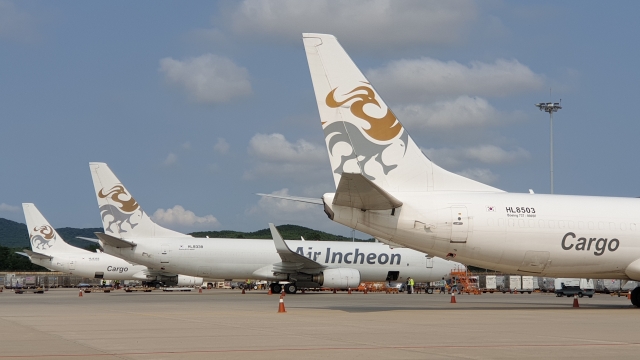 Air Incheon cargo planes are parked at Incheon Airport. (Air Incheon)