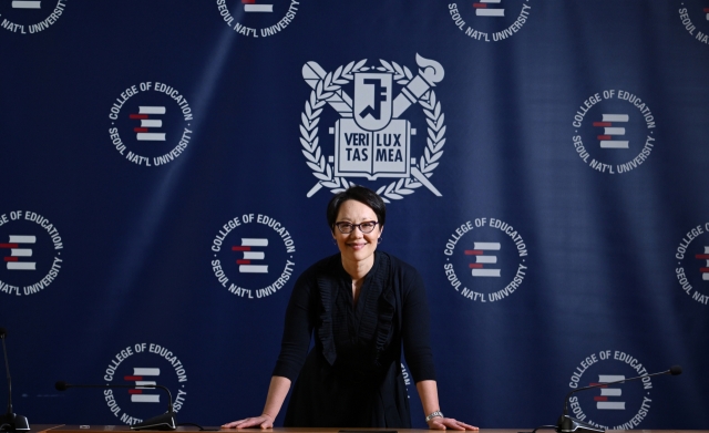 Angela Warnick Buchdahl, senior rabbi of Central Synagogue in New York City, poses for a photo ahead of an interview with The Korea Herald at Seoul National University on Monday. (Im Se-jun/The Korea Herald)