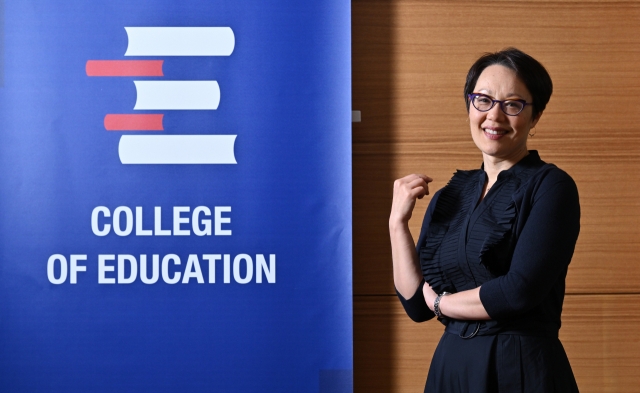 Angela Warnick Buchdahl, senior rabbi of Central Synagogue in New York City, poses for a photo ahead of an interview with The Korea Herald at Seoul National University on Monday. (Im Se-jun/The Korea Herald)