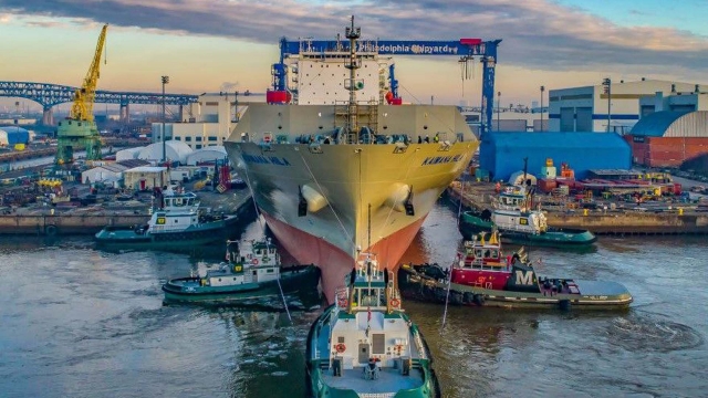 The Philly Shipyard, previously known as Aker Philadelphia Shipyard, is a commercial shipbuilding facility situated on a section of the former Philadelphia Naval Shipyard in Philadelphia, Pennsylvania. (Hanwha Group)