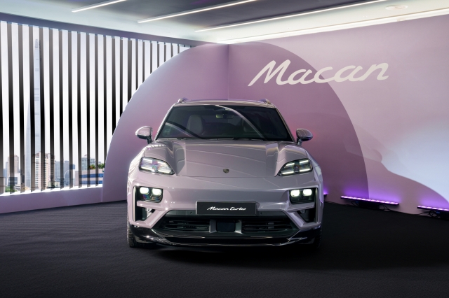 The Macan Electric, showcased at Porsche Studio Songpa on Monday, is set for a Korean launch later this year. (Porsche Korea)