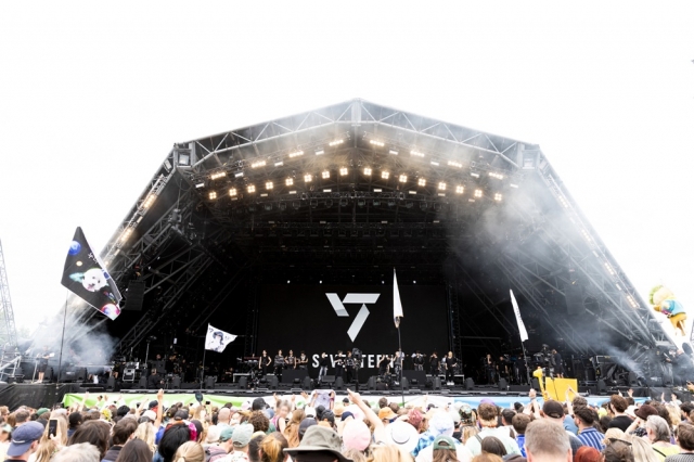 K-pop boy band Seventeen performs on the main Pyramid Stage at the Glastonbury Festival in Somerset, England, Friday. (Pledis Entertainment)