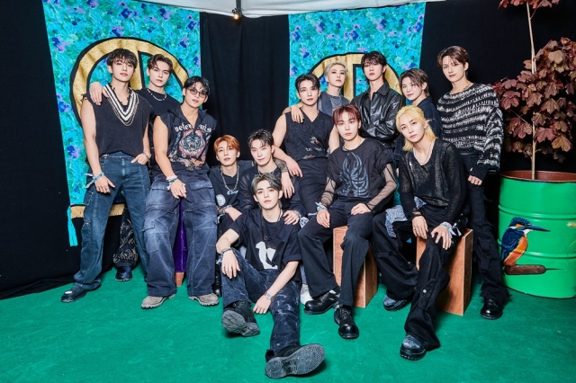 Seventeen poses at the Glastonbury Festival in Somerset, England, Friday. (Pledis Entertainment)