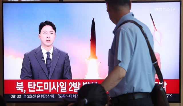 The news coverage at Seoul Station in the capital on Monday, on North Korea's launch of two ballistic missiles.