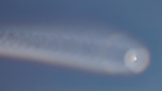 What appears to be a North Korean missile launch is seen near South Korea's northwestern border island of Yeonpyeong in the Yellow Sea, June 26. (Yonhap)