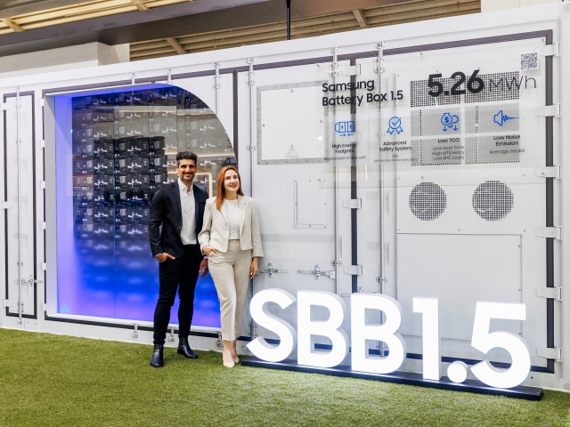 Samsung SDI showcased its upgraded Samsung Battery Box 1.5, a scalable energy storage solution designed for home or business applications, at Interbattery Europe 2024 in Germany last month. (Samsung SDI)