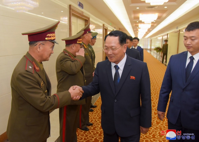 The North Korean military training delegation, led by Kim Kum-chol, President of Kim Il Sung Military University, departs Pyongyang for Russia on Monday in this photo provided by the state-run Korean Central News Agency the following day. (Yonhap)