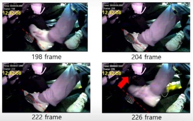 In a February UN Economic Commission for Europe meeting, the Korea Transportation Safety Authority presented a pedal-camera analysis from a November taxi crash in Itaewon, Seoul. The driver claimed unintended acceleration, but footage showed the accelerator was mistakenly pressed. (Korea Transportation Safety Authority)