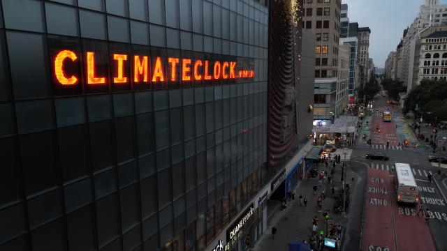 An image of the Climate Clock at Union Square in New York City during the Climate Emergency Day in 2023 (Climate Clock)