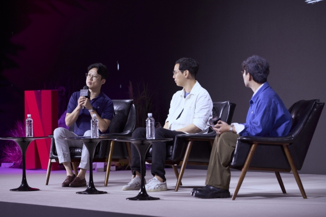 Ha Jung-su (left), head of production at Netflix Korea, and Keo Lee, director of content at Netflix Korea (center), participate at a press event held Wednesday in Jongno-gu, Seoul. (Netflix)