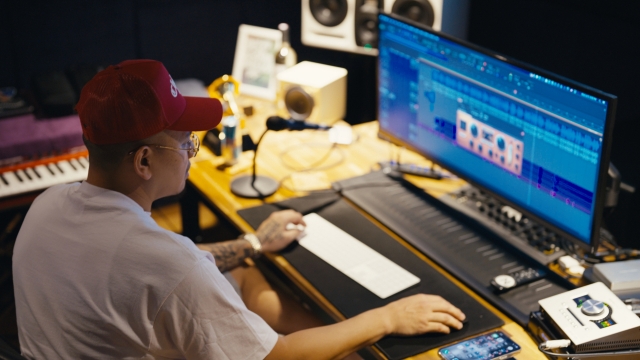 Yungin at the studio in Korea working on his album. (Hugh Hong/The Korea Herald)