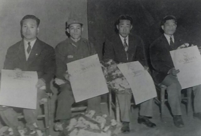 From left: South Korean athletes Kim Seong-jip, Han Soo-an, Choi Yoon-chil and Kim Chang-Hee compete at the Helsinki 1952 Summer Olympics. (Korean Sport & Olympic Committee)