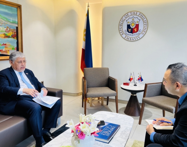 Minister of Foreign Affairs of Philippines , Enrique Manalo speaks in an interview with The Korea Herald at Embassy of Phillipines in Yongsan-gu, Seoul on Thursday. (Sanjay Kumar/ The Korea Herald)