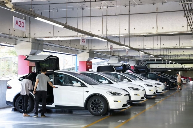 Tesla Model X and S vehicles are delivered to customers at Tesla Korea's Gwangmyeong Station in Gyeonggi Province on June 16, 2023. (Tesla Korea)